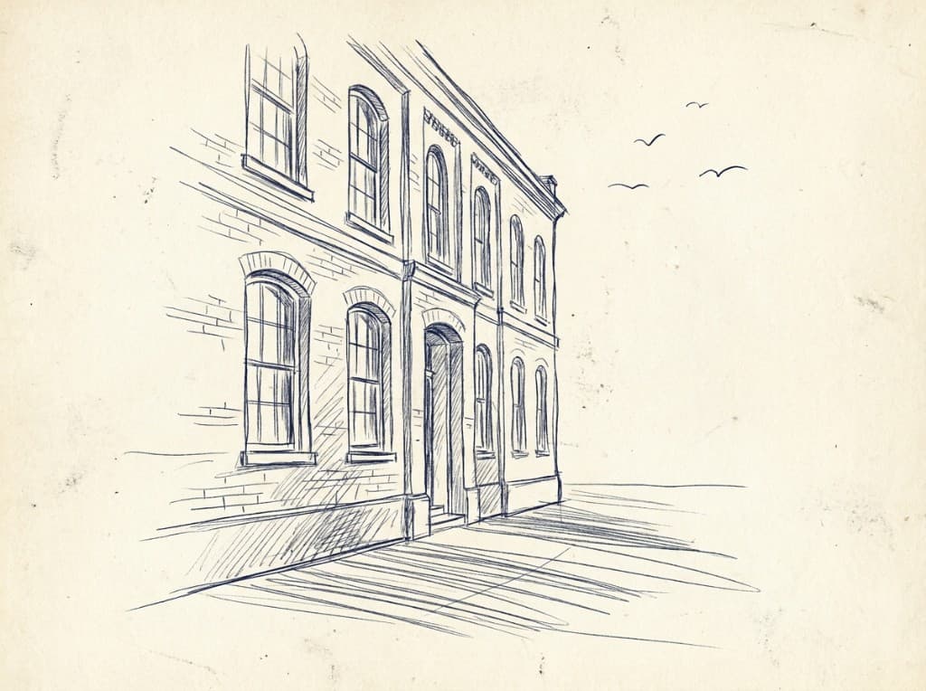 Hand-drawn architectural sketch on cream paper