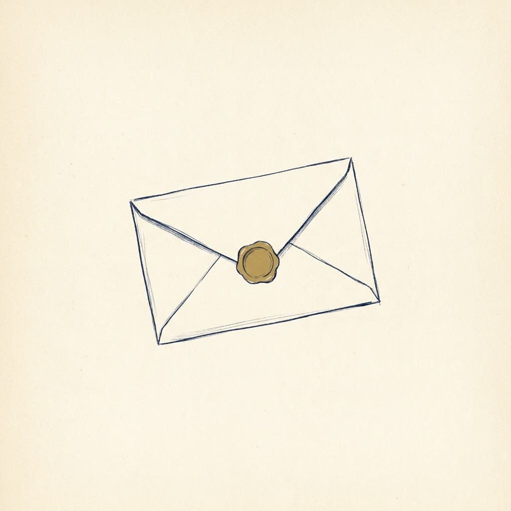 Hand-drawn envelope sealed with antique gold wax