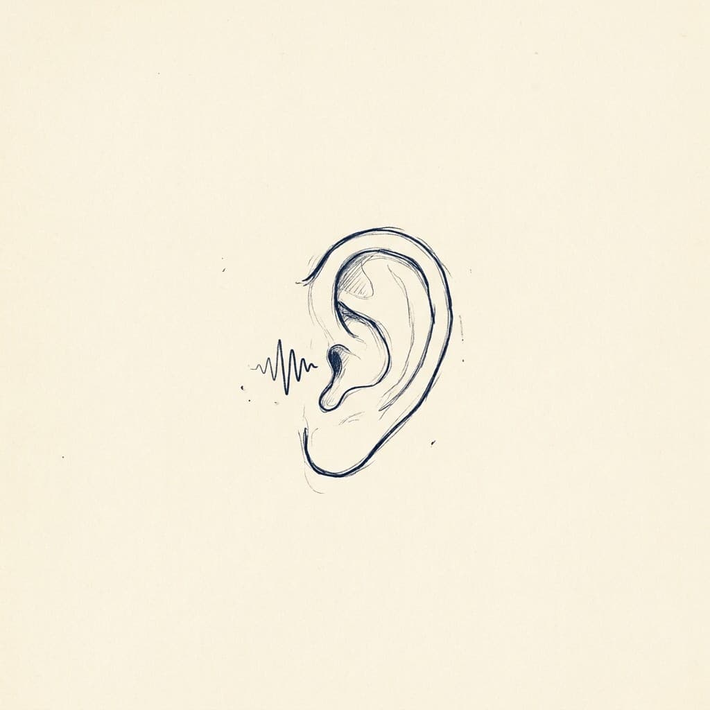 Hand-drawn ear with sound wave for listening