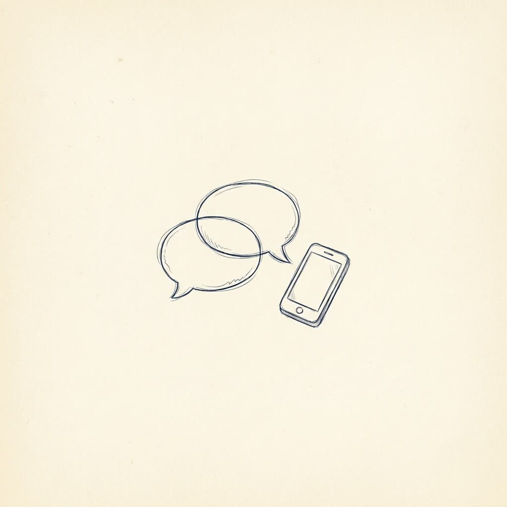 Hand-drawn speech bubbles and smartphone