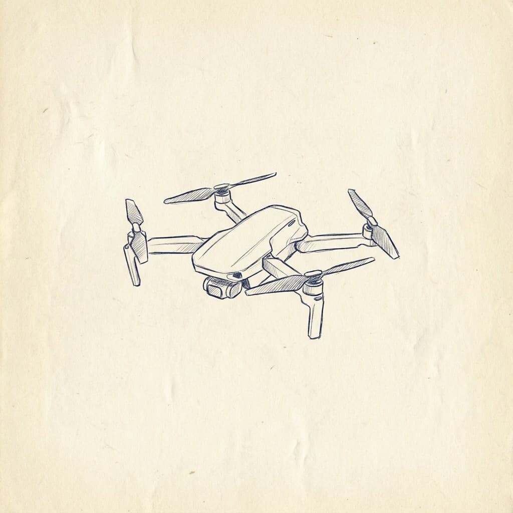 Hand-drawn quadcopter drone with camera gimbal