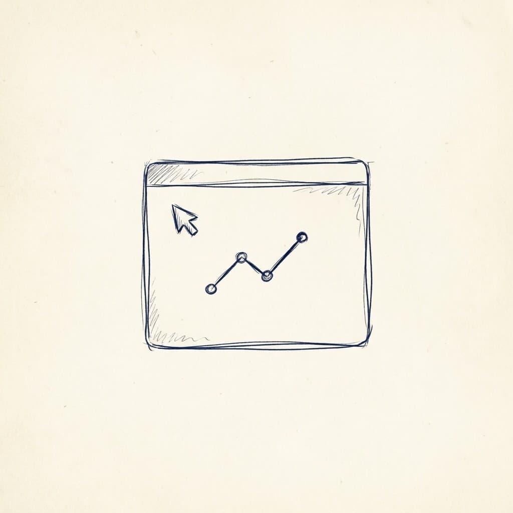 Hand-drawn browser window with upward trend line